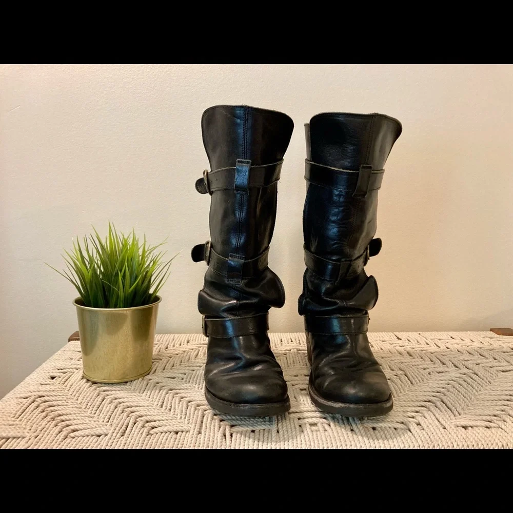 Fiorentini + Baker Tall Black Leather Eternity Heel Buckle Boot Black 38… - Picture 6 of 14
